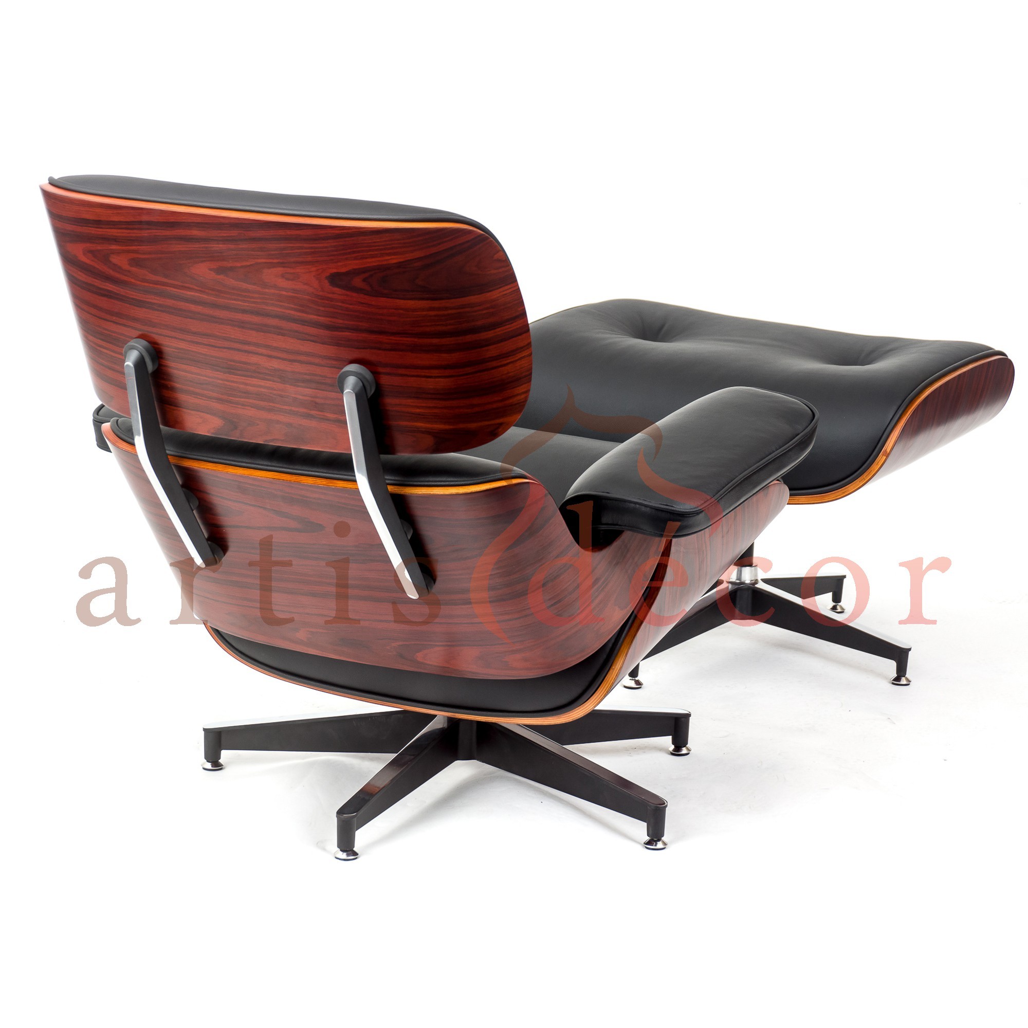 Rosewood Lounge chair and ottoman Black Leather Replica Artis Décor