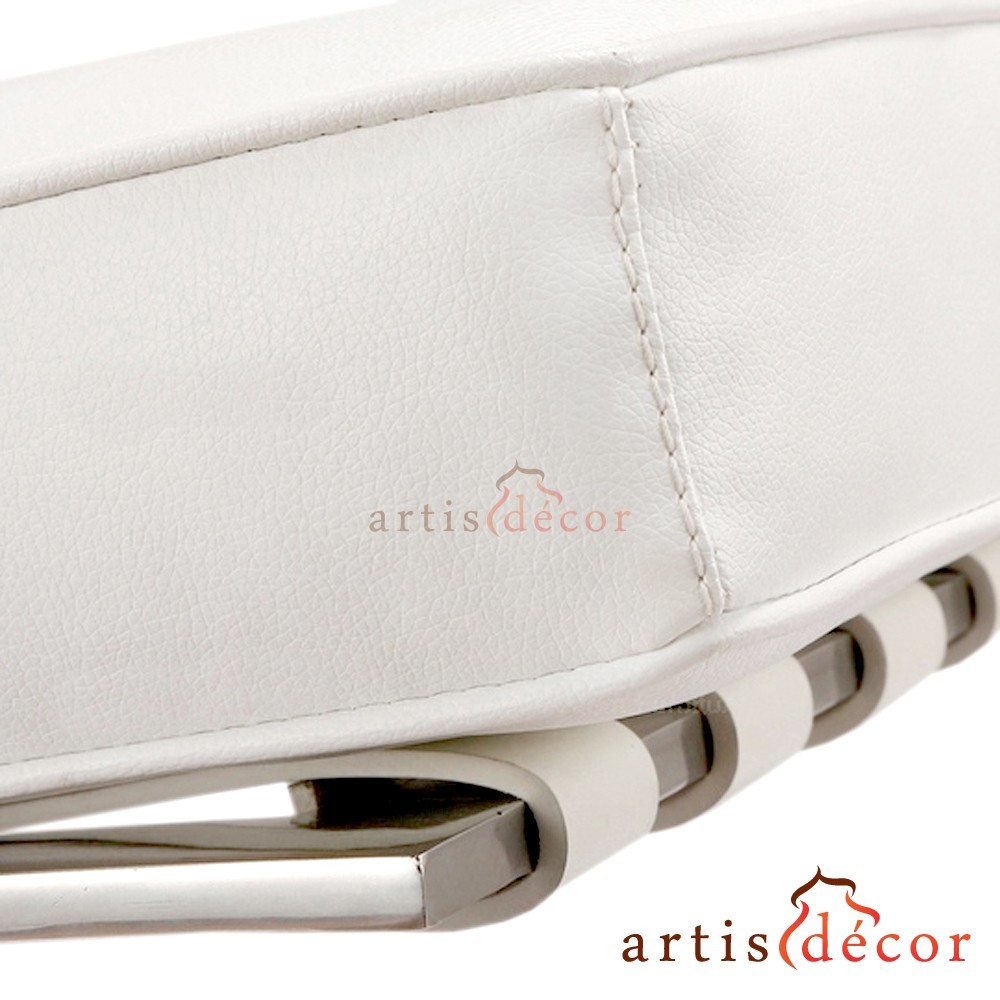 Barcelona Style Premium Lounge Chair and Ottoman White Aniline Leather