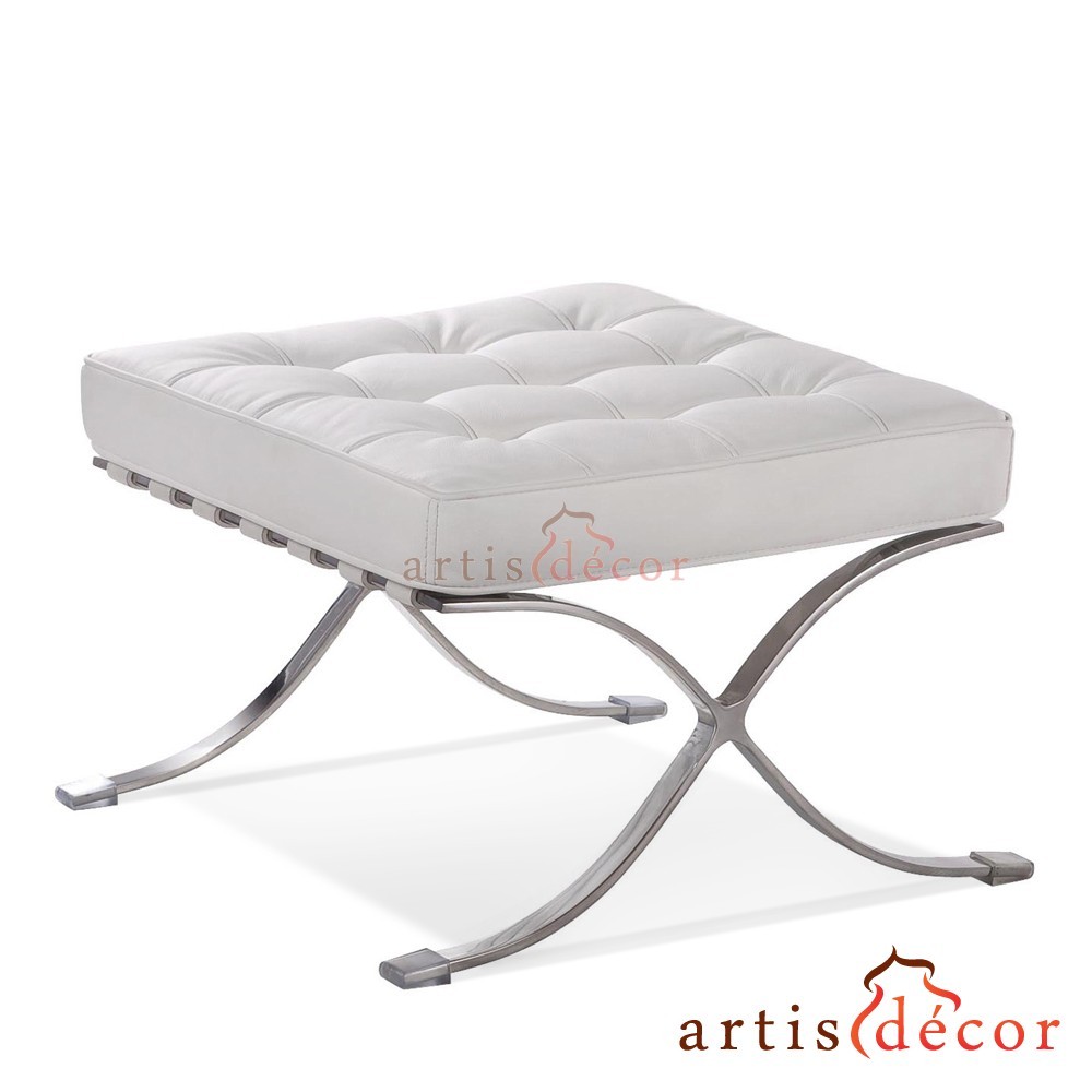 Barcelona Style Premium Lounge Chair and Ottoman White Aniline Leather