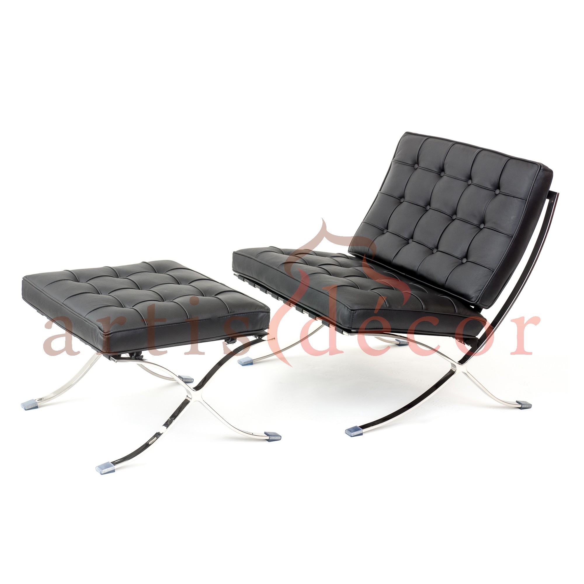 Barcelona Style Premium Lounge Chair and Ottoman White Aniline Leather